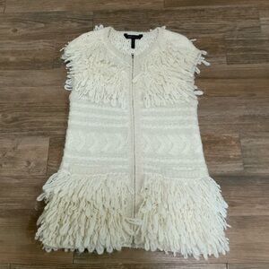BCBG maxazria Winter Vest Wool blend Women XXS Cream Front Zip Front Pockets
